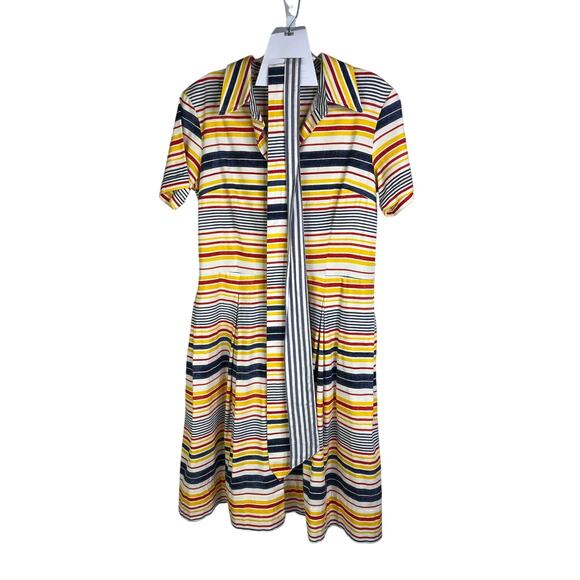 Frances Valentine Midi Dress Medium Multi-color Striped Button Front w/2 Belts - Picture 3 of 10